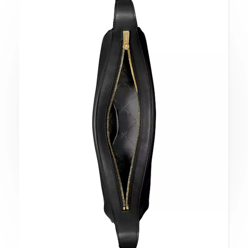Michael Kors Avra Medium Black Leather Crescent Crossbody Shoulder  Bag